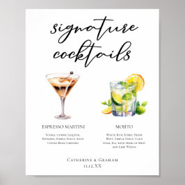 Poster Martini Mojito Signature Cocktails Menu Casamento