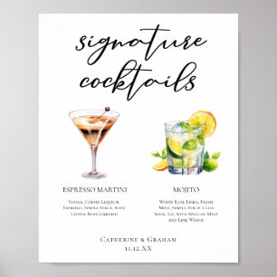 Poster Martini Mojito Signature Cocktails Menu Casamento