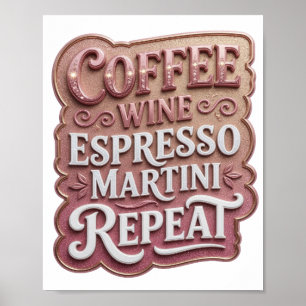 POSTER MARTINI REPETIDO DE CAFÉ COM VINHO ROSA ICÔNICO