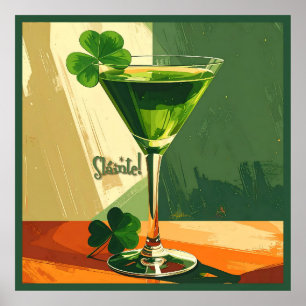 Poster Martini Shamrock Moderno de Meados do Século Sláin