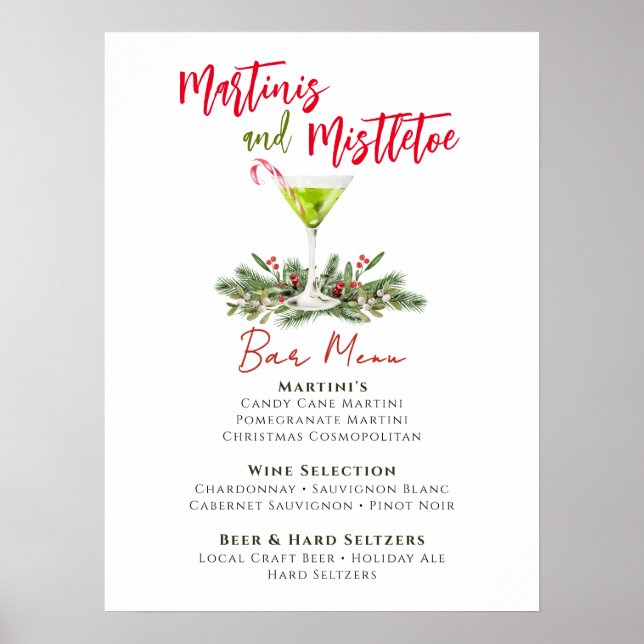 Poster Martinis and Mistletoe Holiday Party Bar Menu (Frente)