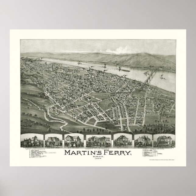 Pôster Martin's Ferry, OH Panorâmica Map - 1899 (Frente)