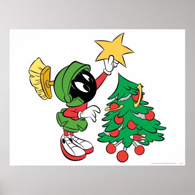 Pôster MARVIN THE MARTIAN™ colocando estrela na árvore (Frente)