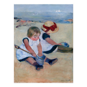 Pôster Mary Cassatt Crianças Brincando na Praia 1884
