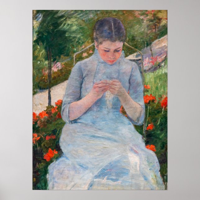 Poster Mary Cassatt - Garota costurando um jardim (Frente)