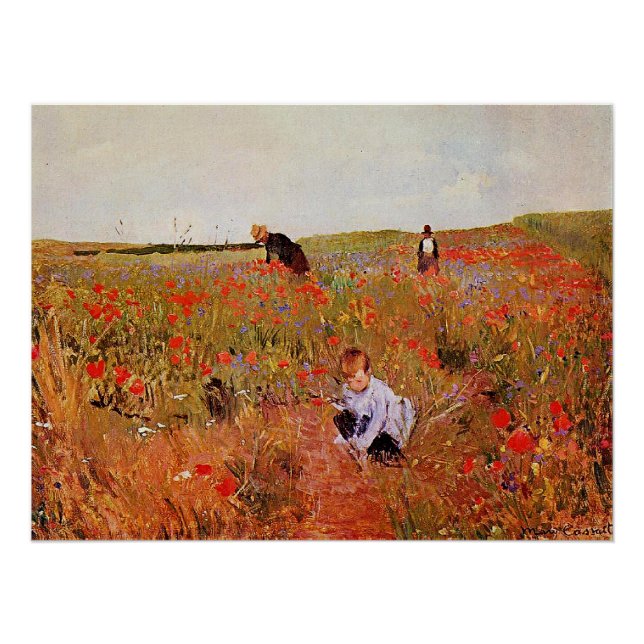 Pôster Mary Cassatt trabalho de arte, Red Poppies, (Frente)