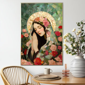 Poster Mary Magdalene Floral Roses Mosaic Art