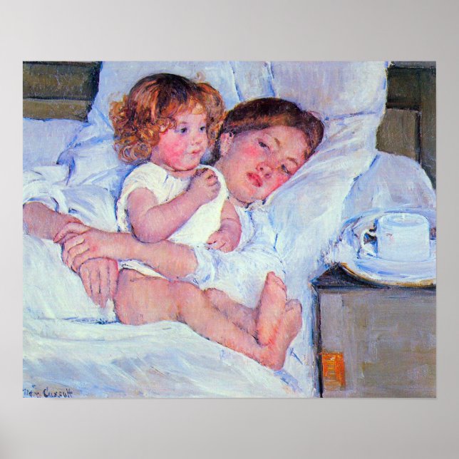 Pôster Mary Stevenson Cassatt-Breakfast na cama (Frente)