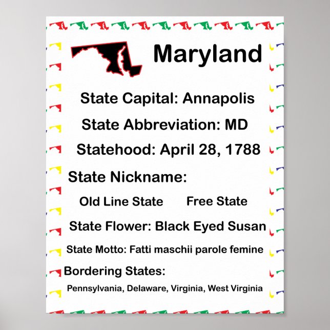Poster Maryland Educational State Colorful Classroom (Frente)
