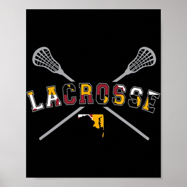 Poster Maryland Flag Lacrosse Boys  Mens College LAX Stic (Frente)