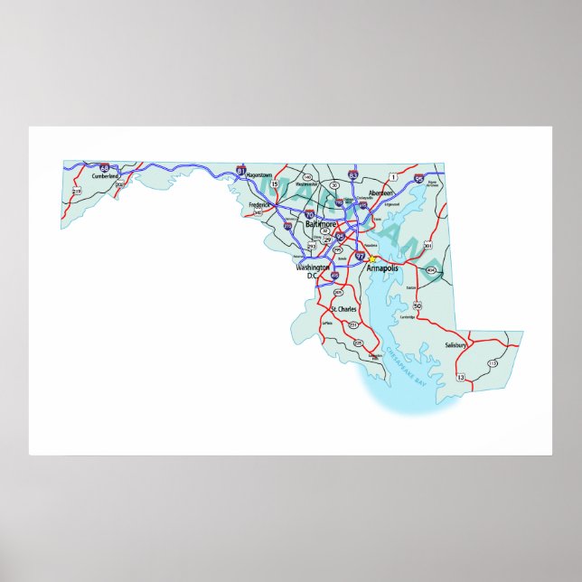 Pôster Maryland Interstate Map Print (Frente)