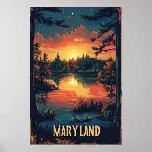 Poster Maryland USA Art Vintage Illustration Viagem