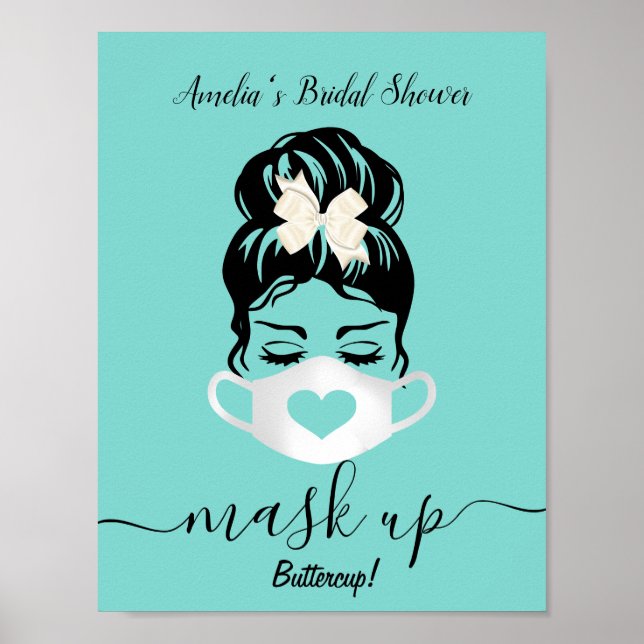 Poster Máscara Azul Teal Rosto Necessário para Eventos So (Frente)