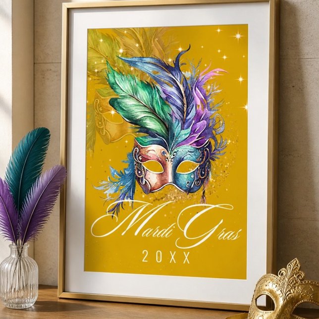 Poster Máscara de Carnaval de Mardi Gras | Cartaz Dourado (Criador carregado)
