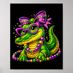 Poster Máscara de contas de jacaré do Mardi Gras fofo car