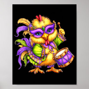 Poster Máscara de Contas G Mardi Gras de Frango Nola Cute