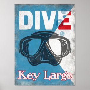 Poster Máscara de Divisor do Largo Vintage Scuba
