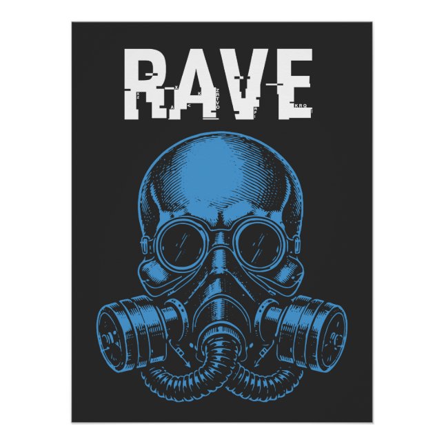 Pôster Máscara de Gás Caveira Rave (Frente)