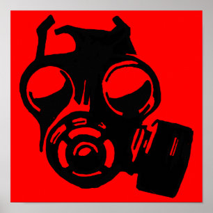 Pôster Máscara de Gás Gasmask Gráfico Estêncil Cartaz Sin