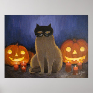 Poster Máscara de Gato de Halloween e Arte de Parede de J