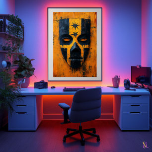 Poster Máscara de Guerreiro Antigo – Tribal Mesoamericano