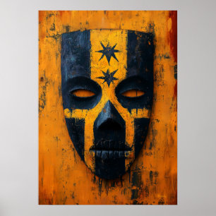 Poster Máscara de Guerreiro Antigo – Tribal Mesoamericano