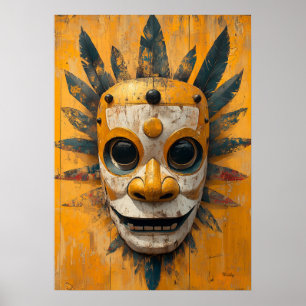 Poster Máscara de Guerreiro do Sol – Símbolo Ritual Mesoa