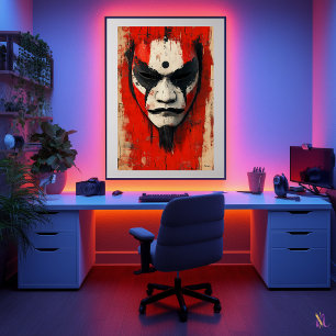 Poster Máscara de Guerreiro Kabuki – Férrea Tradição Asiá
