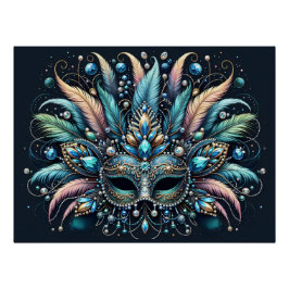 Pôster Máscara de Joias com Penas Boho Masquerade