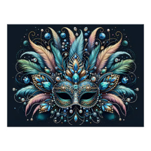 Pôster Máscara de Joias com Penas Boho Masquerade