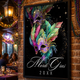 Poster Máscara de Mascarada de Mardi Gras | Cartaz Preto