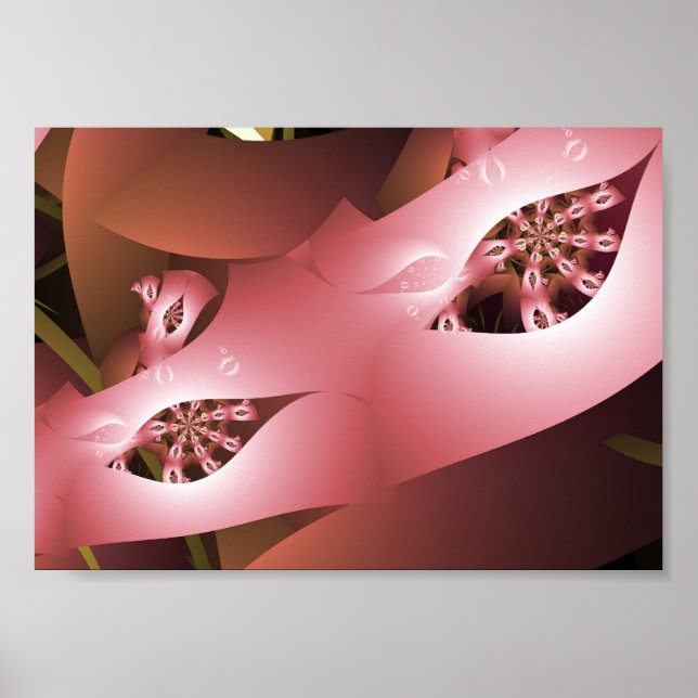 Poster Máscara de Mascarada Rosa Abstrata Arte Fractal (Frente)