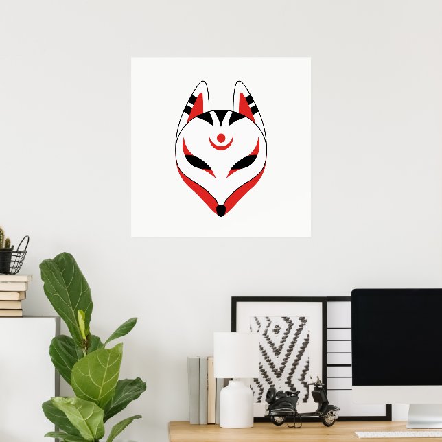 Poster Máscara de Raposa Kitsune Japonesa (Escritório em casa)