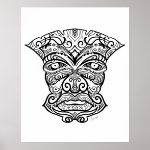 Poster Máscara de Tiki Oriental White e Black