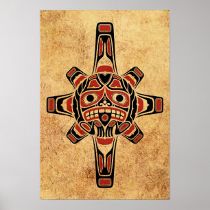 Poster Máscara do Sol Vintage Red and Black Haida