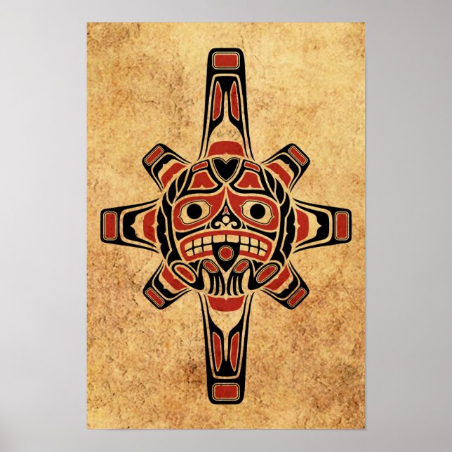 Poster Máscara do Sol Vintage Red and Black Haida (Frente)