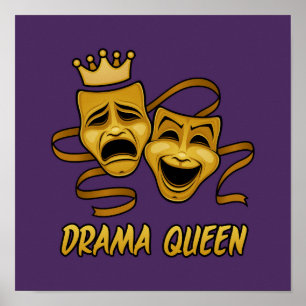 Poster Máscara Dourado do teatro da comédia e da tragé
