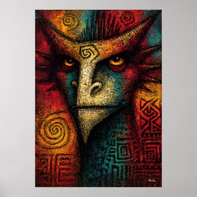 Poster Máscara Espírito Primal Abstrato – Tribal expressi (Frente)