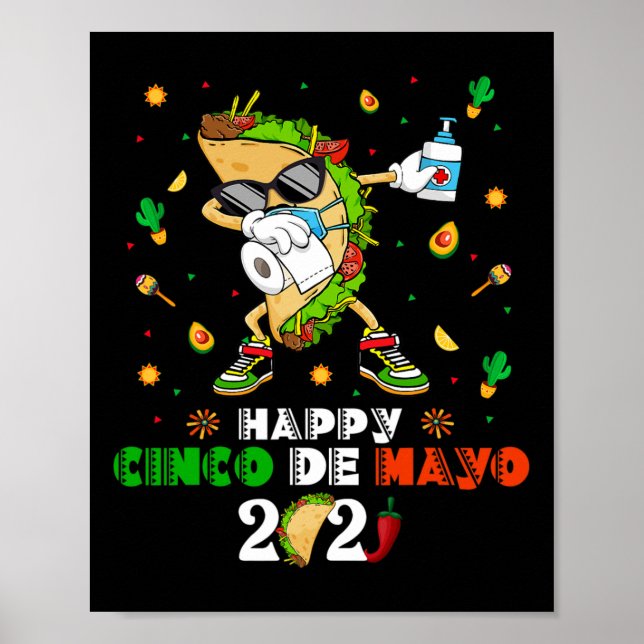 Poster Máscara Facial Dabbing Taco Cinco De Mayo 2021 Qua (Frente)