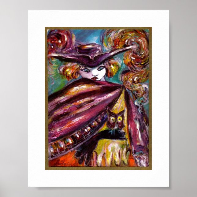 Pôster Máscara FAUST/Misteriosa com Tricorn e Coruja (Frente)