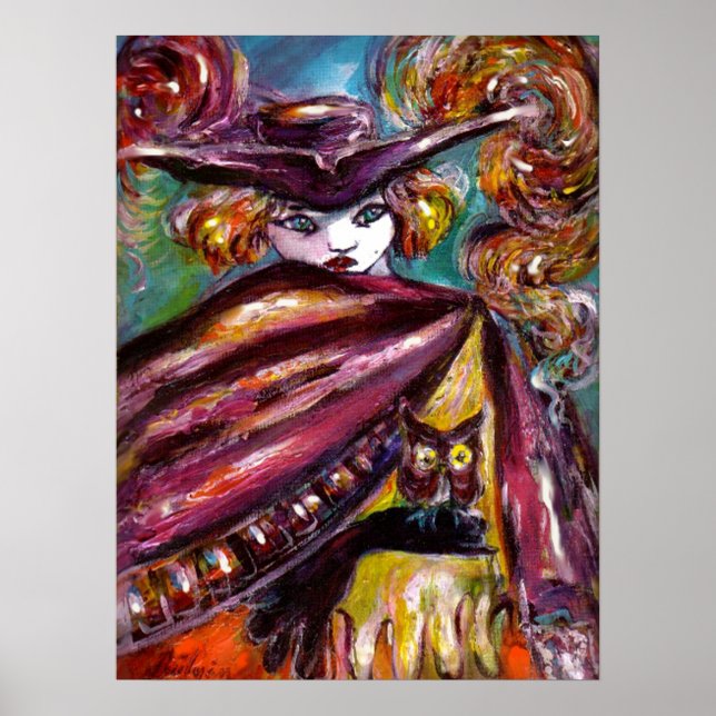 Poster Máscara FAUST/Misteriosa com Tricorn e Coruja (Frente)
