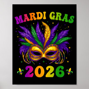 Poster Máscara HUGvyn Mardi Gras 2026 Contas Coloridas No