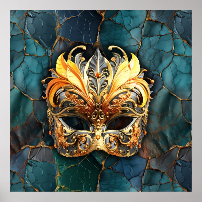 Poster Máscara, Penas e Teto Fundo Texturizado (Frente)
