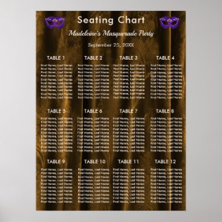 Poster Máscara Real Roxa Damasco Dourado 12 Mesas