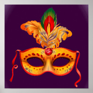 Poster Máscara teatral mascarada roxa e amarela