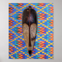 Máscara Tribal Africana Azul Amarelo Laranja Kente