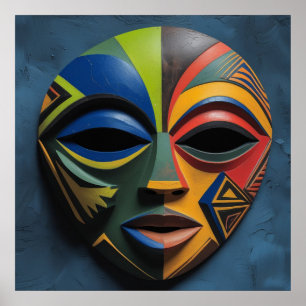 Poster Máscara Tribal Africana Cubismo Abstrato