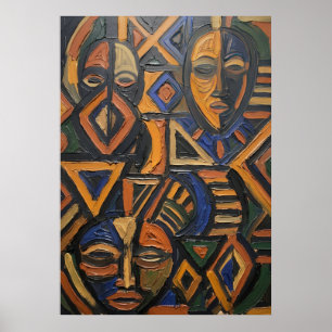 Poster Máscara Tribal Africana Geométrica Ousada Arte Lar