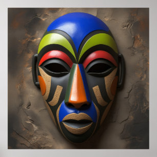 Poster Máscara Tribal Africana Simbolismo Geométrico