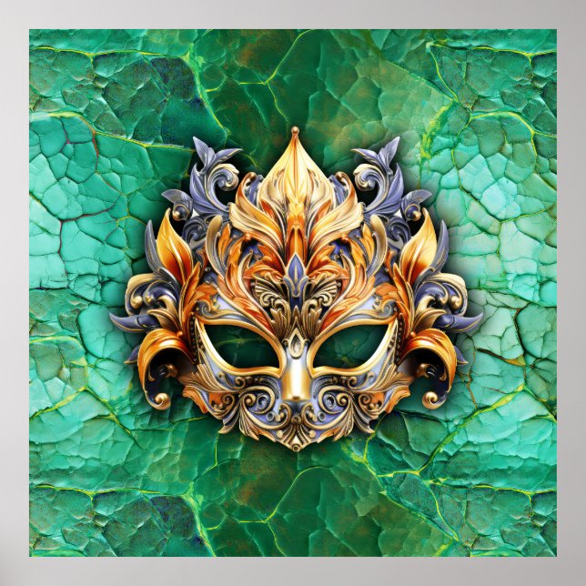 Poster Máscara Venata embelezada em verde brilhante (Frente)